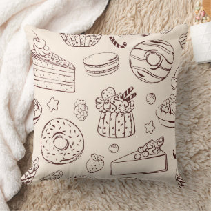 Cojín Decorativo Patrón de arte de línea de Delicias de Panadería M