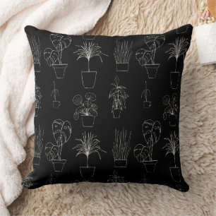 Cojín Decorativo Patrón de arte de línea de plantas de interior bot