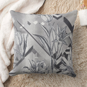 Cojín Decorativo Patrón de arte de línea de tulipán geométrico mode