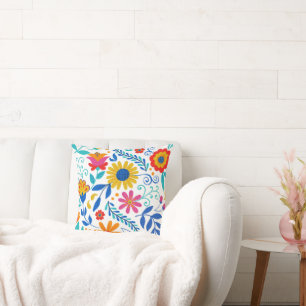 Cojín Decorativo Patrón de arte folclórico mexicano