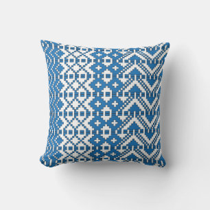 Cojín Decorativo Patrón de arte folicular blanco y azul de Letonia