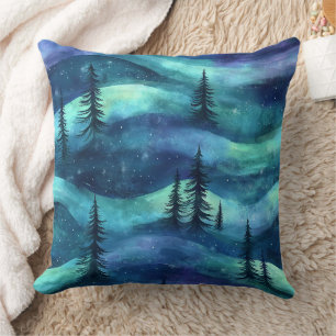 Cojín Decorativo Patrón de Aurora de Bosque Invernal
