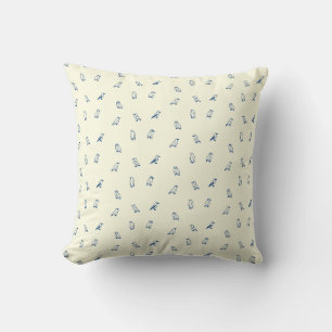 Cojín Decorativo Patrón de ave ártica crema y azul marino con frail