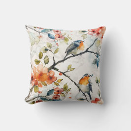 Cojín Decorativo Patrón de aves acuarelas en mosaico