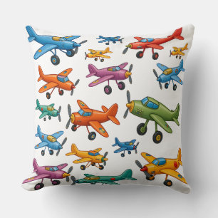 Cojín Decorativo Patrón de Aviones Antiguos Coloridos – Aviación Re