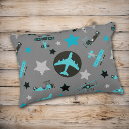 Cojín Decorativo Patrón de aviones Gris Azul