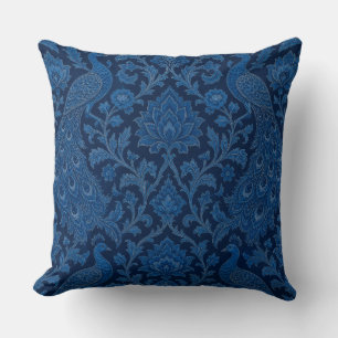 Cojín Decorativo Patrón de azul pavo real profundo persa de lujo