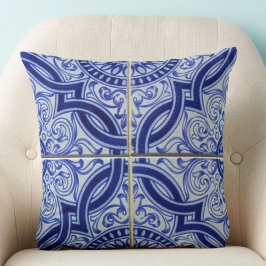 Cojín Decorativo Patrón de azulejo de cerámica mediterránea azul y 