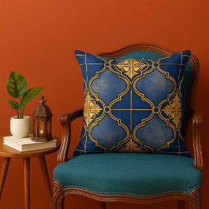 Cojín Decorativo Patrón de azulejos marroquíes ornamentados en azul