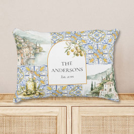 Cojín Decorativo Patrón de azulejos mediterráneos de olivo amarillo