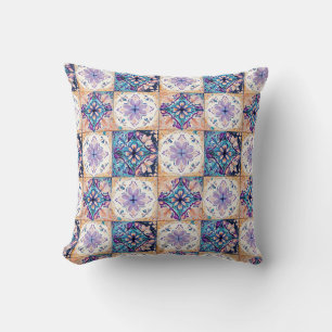 Cojín Decorativo Patrón de Baldosa Floral Francesa Elegante – Acuar