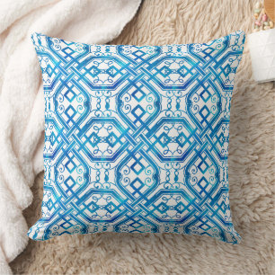 Cojín Decorativo patrón de baldosas azul añil