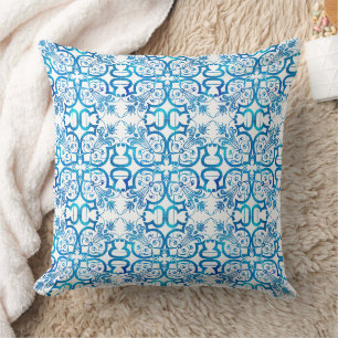 Cojín Decorativo patrón de baldosas azul añil
