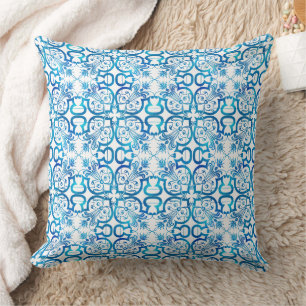 Cojín Decorativo patrón de baldosas azul añil