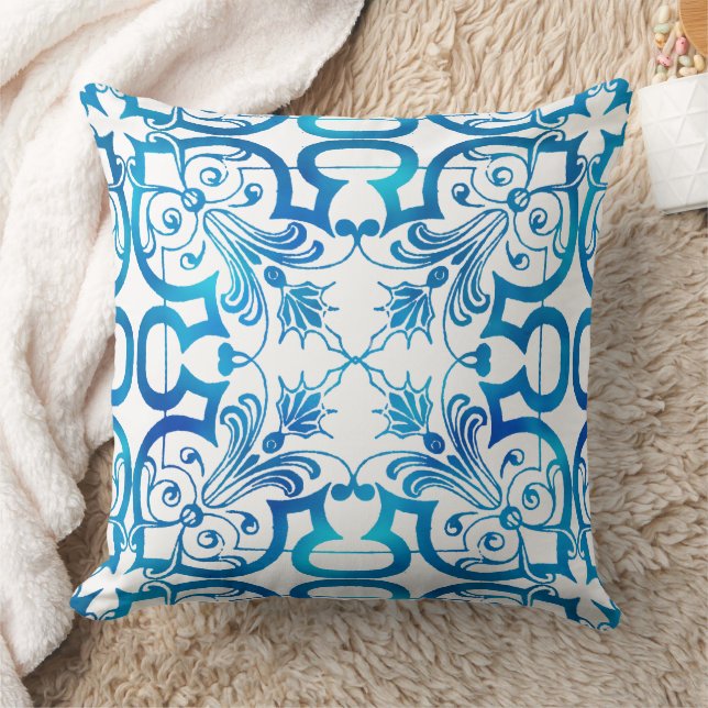 Cojín Decorativo patrón de baldosas azul añil (Manta)
