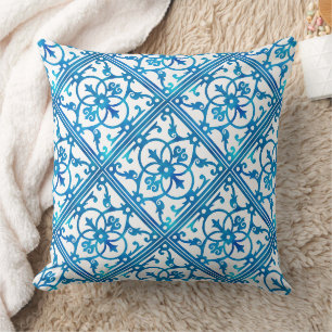 Cojín Decorativo patrón de baldosas azul añil