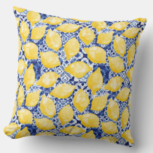 Cojín Decorativo Patrón de baldosas blancas y azules mediterráneas