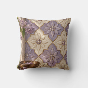 Cojín Decorativo Patrón de baldosas florales de lila marfil inspira