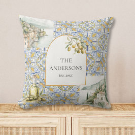 Cojín Decorativo Patrón de baldosas mediterráneo oliva amarillo azu