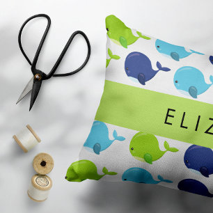 Cojín Decorativo Patrón de Ballenas, Ballenas Cutas, Tu Nombre