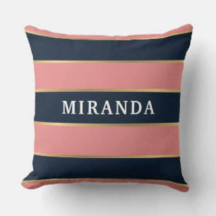 Cojín Decorativo Patrón de banda dorada azul rosa negrita
