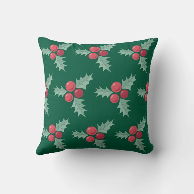 Cojín Decorativo Patrón de bayas Red/Green Holly (Reverso)