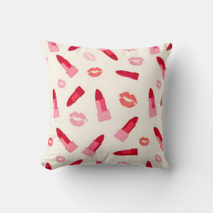 Cojín Decorativo Patrón de beso con lápiz labial rosa