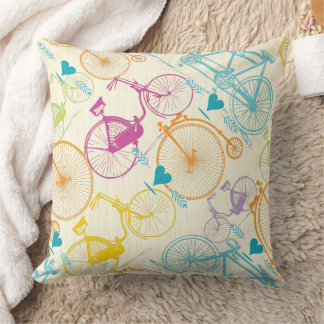 Cojín Decorativo Patrón de bicicleta retro rosa azul verde amarillo