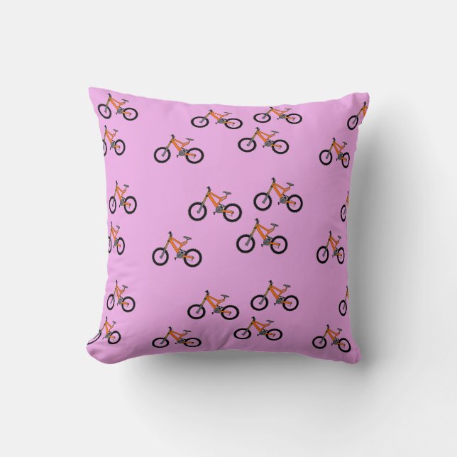 Cojín Decorativo Patrón de bicicletas en rosa (Anverso)