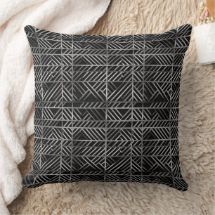 Cojín Decorativo Patrón de bloqueo negro y plateado