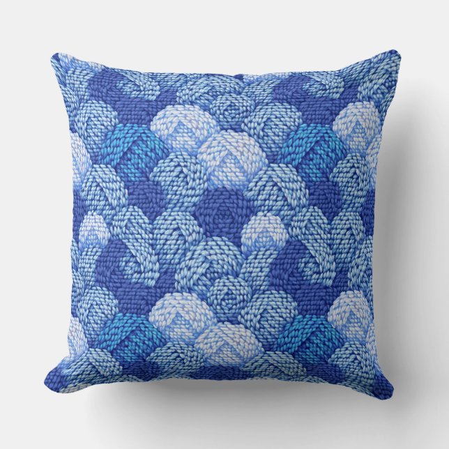Cojín Decorativo patrón de bola de hilo azul (Anverso)