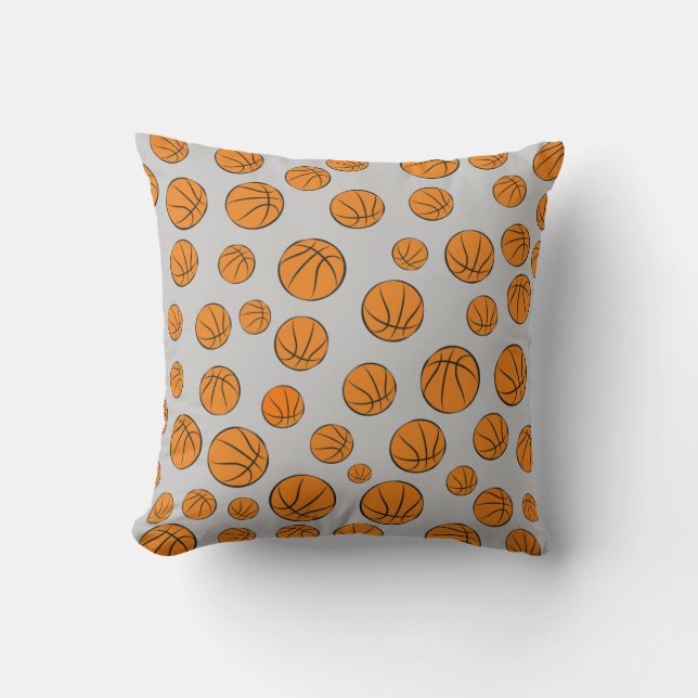 Cojín Decorativo Patrón de bolas de baloncesto en fondo gris (Anverso)