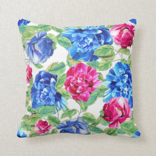 Cojín Decorativo Patrón de Bonito floral rosa y azul brillante P