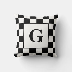 Cojín Decorativo Patrón de borde negro con control blanco con monog