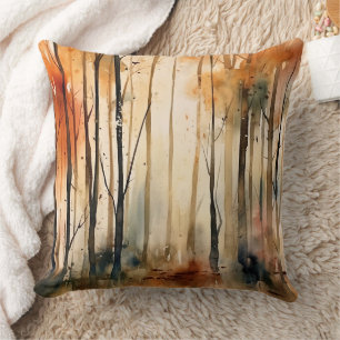 Cojín Decorativo Patrón de bosque forestal de acuarela de otoño dor