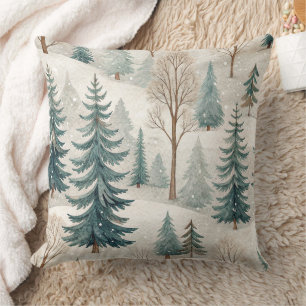 Cojín Decorativo Patrón de bosque nevado: paisaje invernal tranquil