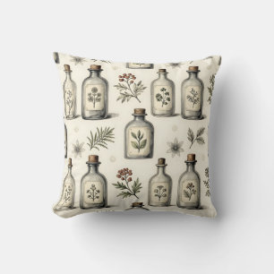 Cojín Decorativo Patrón de Botellas de Hierbas de Antigua Botica