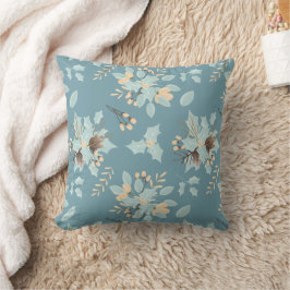 Cojín Decorativo Patrón de Bouquet Floral de Invierno Azul Peach