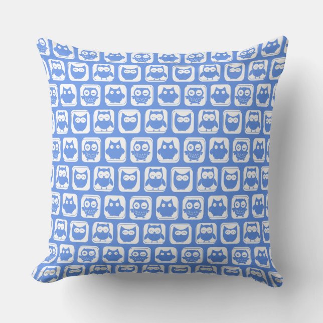 Cojín Decorativo Patrón de búho azul (Anverso)