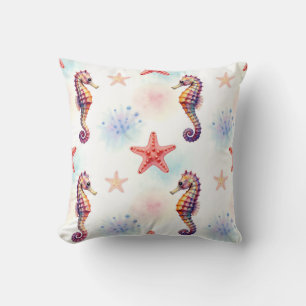 Cojín Decorativo Patrón de caballito de mar y estrella de mar en ac
