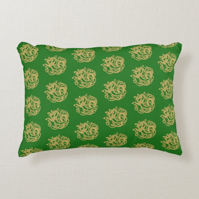 Cojín Decorativo Patrón de caballo celta dorado (Anverso)