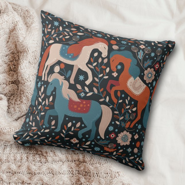 Cojín Decorativo Patrón de caballos nórdicos en azul (Subido por el creador)