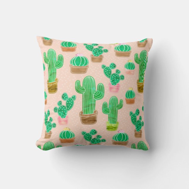 Cojín Decorativo Patrón de cactus pulido de mano (Anverso)