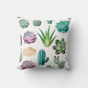 Cojín Decorativo Patrón de Cactus Suculento Acuarela