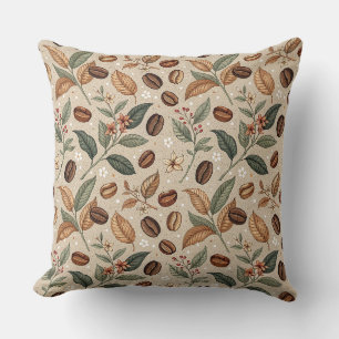 Cojín Decorativo Patrón de café floral botánico vintage de grano de