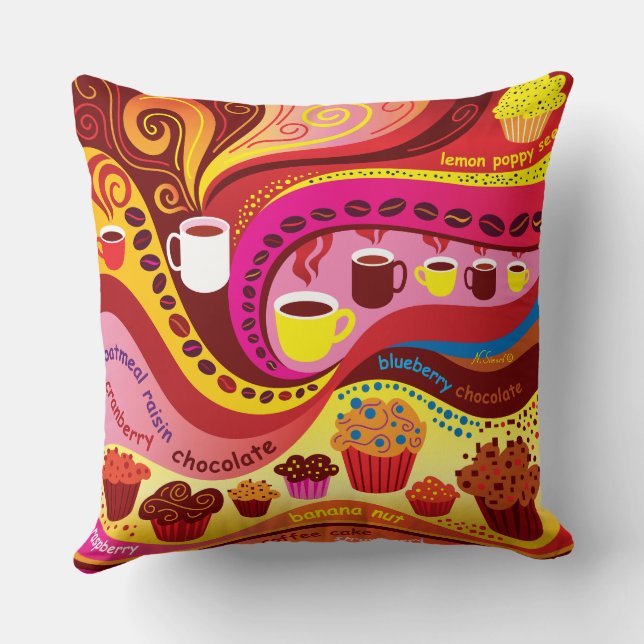 Cojín Decorativo Patrón de café y muffins (Reverso )