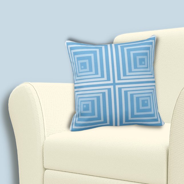 Cojín Decorativo Patrón de caja anidada azul en esquina (Stylish Cornered Blue Nested Box Pattern Throw Pillow)