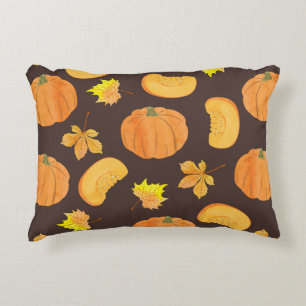 Cojín Decorativo Patrón de calabaza de acuarela vintage sin foco. V