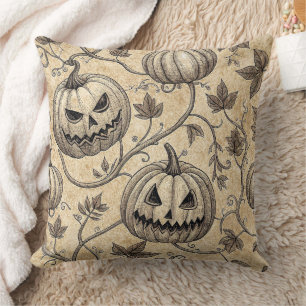 Cojín Decorativo Patrón de calabaza de Halloween vintage con viñeta