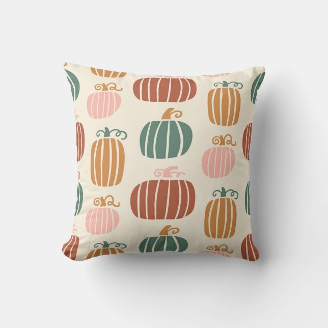 Cojín Decorativo Patrón de calabaza otoñal (Anverso)